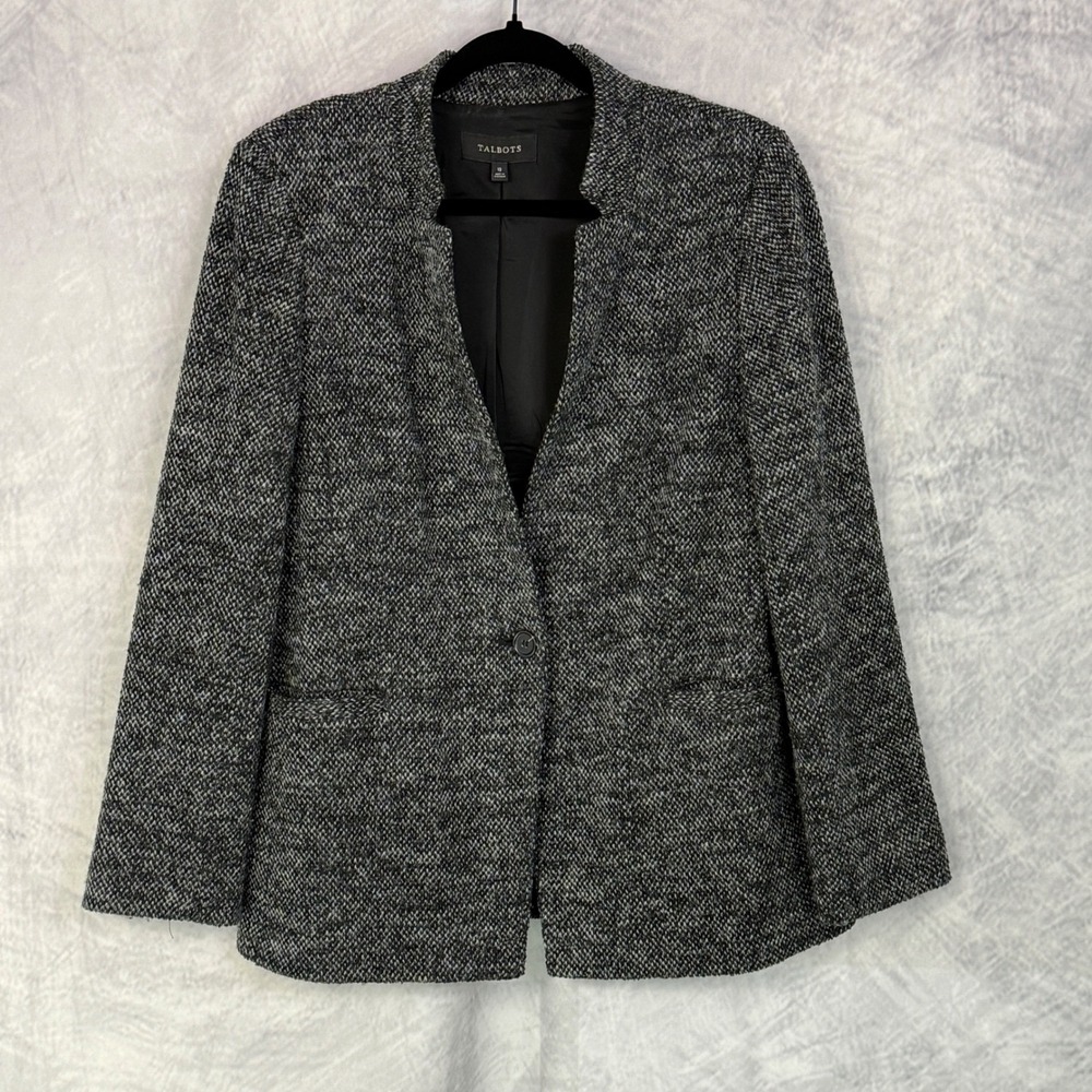Talbots Women Black Blazer Jacket Siz 12 Wool Blend Career Old Money Classic